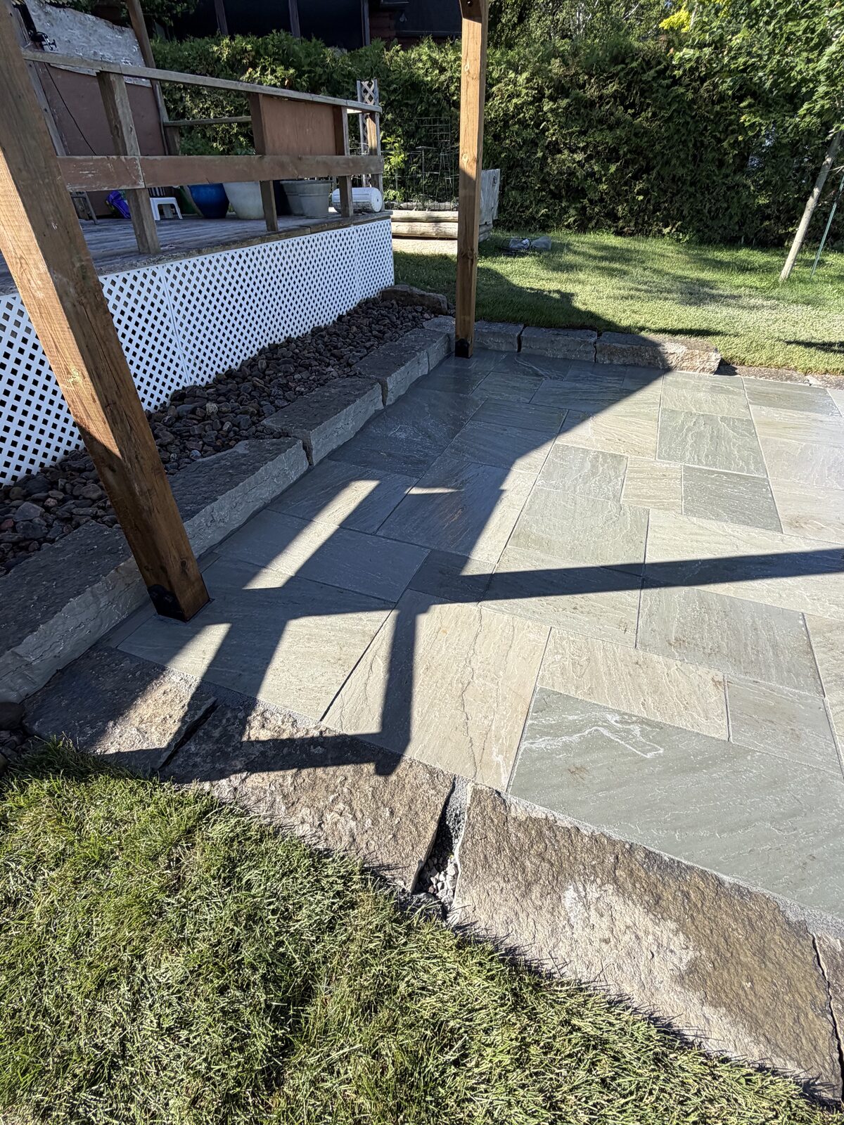Cedar pergola & flagstone patio — Chemong Lake