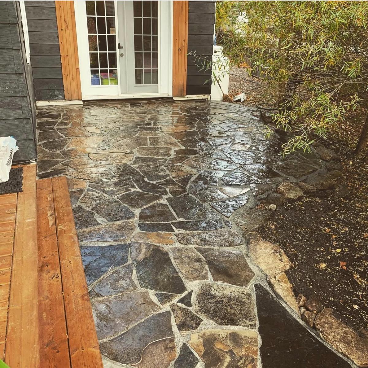 Mortared flagstone walkway — Chemong Lake